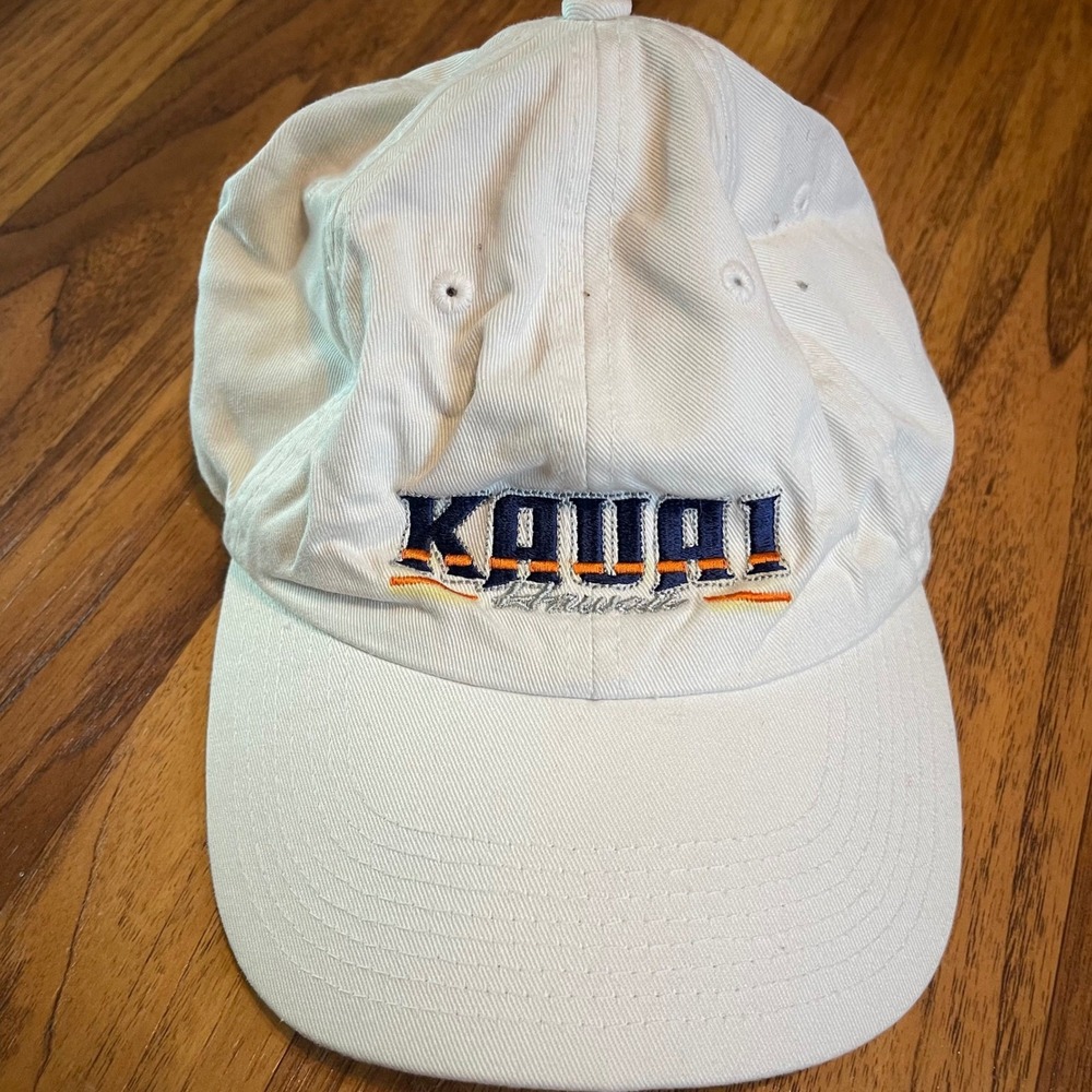 Perrin Kauai Hawaii Hat Mens White Cotton Embroidered Souvenir Baseball Cap OSFA